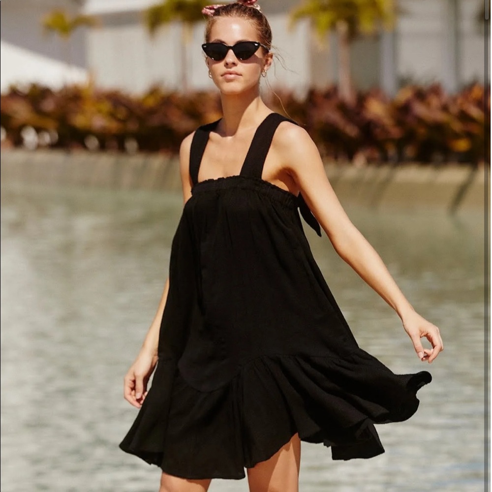 Free People Black Mini Sundress with Wide Straps
